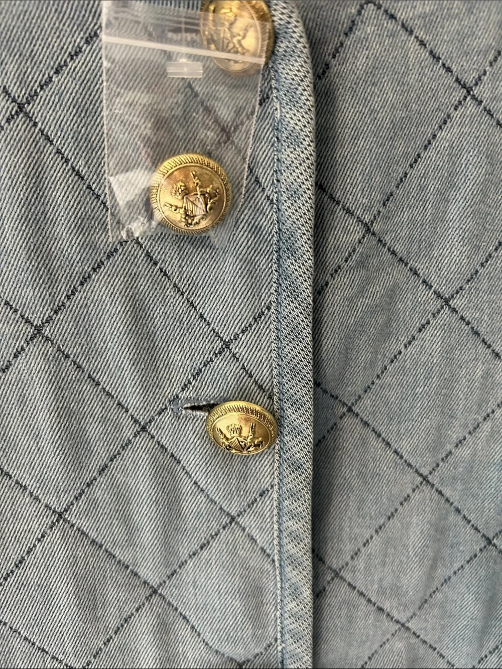 J. Jill Light Blue Quilted Denim Jacket with Gold Buttons